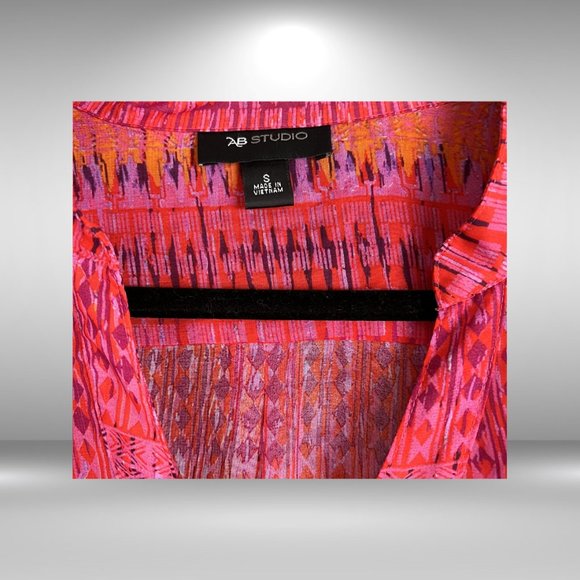 AB Studio Bright Pink Multi Colored Sheer Top with Camisole, 3/4 Roll-up Sleeves - Picture 4 of 5